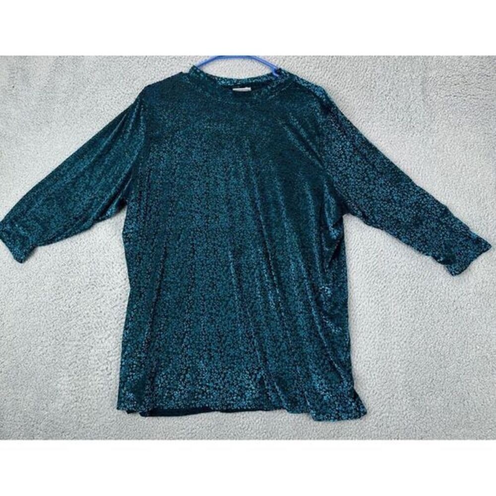 Logo Layers Floral Blouse Shirt Womens 2X Plus Green 3 Quarter Sleeve Top NEW